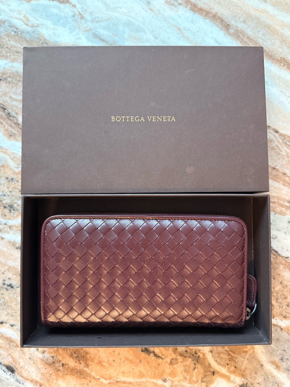 Bottega Veneta Intrecciato Weave Leather Zip Wallet